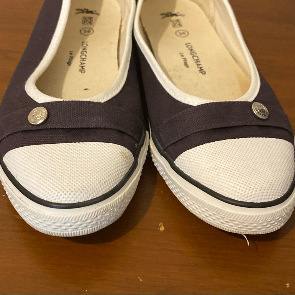 Longchamp Le Pilage Women's Grey and White Ballet Flat Shoes Women’s Size 6 - Picture 6 of 11